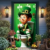 olcso Ünnepi faliszőnyegek-Szent Patrik-napi ajtófüggöny, manóminta, zöld ír téma, ünnepi ajtódísz Szent Patrik-napi ünnepségre és lakberendezésre.