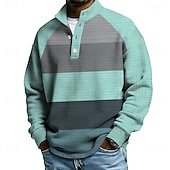 voordelige 3D-sweatshirts voor heren-Voor heren Ruitjes Kleurgradatie Wafelstof Sweatshirt Modieus Dagelijks Casual Hoge nek Huis Buiten Streetwear Kantoor blauw Groen Grijs Knop Herfst Winter Ontwerper S M L XL XXL XXXL