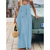 preiswerte Einfaches Kleid-Damen Maxikleid A Linie Kleid Urlaub Lässig Ferien Lässiger Schnitt Einfach Ärmellos Rundausschnitt Blau Schwarz Weiß Rosa Sommer Frühling Herbst