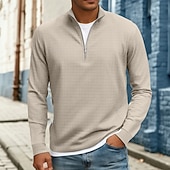 billige Vaffelstrikket T-skjorte-Herre Vaffel T-skjorte T skjorte Kvart glidelås-t-skjorte Langermet Høy krage Høst Vinter Vår &amp; Vinter Helfarge Med Tekstur Strikketøy Daglig Fritid Ta igjen glidelåsen Varm Avslappet Daglig utendørs
