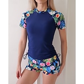 Χαμηλού Κόστους Rash Guards One Pieces-Γυναικεία Προστατευτικά Μαγιό με φλοράλ print Μαγιό Φλοράλ Πολύ Ελαφρύ (UL) Προστασία UV Ελαστικό Κοντομάνικο Μαγιό Σέρφινγκ Ψαροντούφεκο Καλοκαίρι