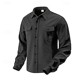 abordables camisa con botones para hombre-Hombre Camisa Camisa casual Camisa de playa Camisa de Pana Abotonar la camisa Negro Marrón Verde Ejército Albaricoque Gris Manga Larga Color sólido Diseño Diario Vacaciones Bolsillo Ropa Moda Casual
