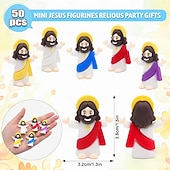 お買い得  イースター-50/100個の小さなイエスのフィギュア、ミニイエスのフィギュア、イースターギフト、イースターエッグ詰め物用の小さな像、マルチカラーの小さなイエスのフィギュア、ミニチュアフィギュア、隠すのに