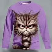 preiswerte T-Shirts mit Tiermuster-Herren Tiermotiv Katze Lustig T Shirt Langarm T-Shirt 3D-Druck Rundhalsausschnitt Hemd Mode Basic Lässig Täglich Straße Blau Schwarz Purpur Sommer Frühling Bekleidung S M L XL XXL XXXL