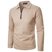 baratos Polo Clássico Masculino-Homens Camisas Polo Waffle Textura Casual Ao ar livre Com Zíper Quarter Zip Manga Longa Moda Moderno Côr Sólida Textura Zip Up Primavera &amp; Outono Todas as Estações Normal Preto Branco Vinho Azul