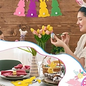 baratos Easter-12pcs Easter Bunny Utensil Cutlery Holders Pouch Bags Felt Silverware Holder Bag Utensil Sleeve for Knife Forks Easter Table Decoration Wedding Birthday Party, Pink Blue Green Yellow