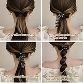 זול מתנות-4 יחידות קשרי שיער ספירליים עשויים פנינים מלאכותיות עם רצועת טלפון, כלי צמה בסגנון יפני ליצירת קוקו גבוה, קשר שיער ספירלי מעוטר פנינים לבני נוער ומבוגרים