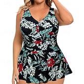 Недорогие Рашгард One Pieces-Жен. Купальник с цветочным принтом Платья-купальник Один Пис С принтом Ультралегкий (UL) Утягивание живота Эластичный Без рукавов Купальники Серфинг Для погружения с трубкой Лето