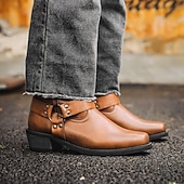 billige Bikerstøvler-Herre Støvler Cowboy Western støvler Retro Gange Fritid Daglig PU Bekvem Støvletter Tøfler Mørkebrun Gulbrun Svart Vår Høst