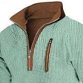  Herre T skjorte Vaffelstrikket T-skjorte T-skjorte Langermet skjorte Langermet Høyhalset Quarter Zip Vår & Vinter Høst vinter Fargeblokk Mote Designer Grunnleggende Lapper Glidelås Avslappet