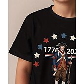  100% Baumwolle Kinder Jungen Schwarz Weiß Grafik Cartoon 250-jähriges Jubiläum Amerikanische US-Flagge für Kinder T-Shirt Bluse Rundhalsausschnitt Kurzarm Outdoor Alltagskleidung Mode Streetwear