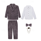 abordables Trajes y Atuendos de Portador de Anillos-Traje de portador de anillos de 5 piezas, blazer para niños &amp; pantalones  &amp;camisas &amp;Traje formal para niño, estilo casual, para exteriores, para fiestas, a la moda, básico, color liso, con bolsillos y