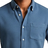 economico camicie casual da uomo-Per uomo Camicia Camicia a nido d'ape Camicia casual Camicia con colletto alla coreana Camicia con Bottoni Blu Rosa Vino Blu marino Manica Lunga Semplice Testurizzato Collo alla coreana Casuale