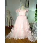 abordables Robes de Fille de Fleurs-Robe de demoiselle d'honneur, robe de première communion, robe de fête, robe de mariage, robe de princesse, robe de Noël, robe de carnaval, robe froncée unie, robe bustier, robe blanche, robe rose, robe à col rond, robe blanche, robe rose, robe à partir d