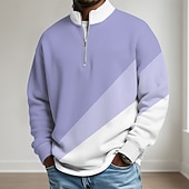 economico Polo geometrica da uomo-Per uomo Geometrico Blocco di colori Polo con zip Manica Lunga Magliette polo Colletto alla coreana Casual Scuola Athleisure Ferie Abbigliamento quotidiano Stampa 3D Polo con cerniera a un quarto