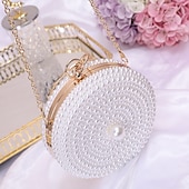 cheap Wallets-Women's Wallet Evening Bag Evening Bag Coin Purse Leather Party Wedding Party Pearls Solid Color Gold / White Almond