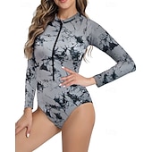 זול רש גארדים One Piece-בגדי ריקוד נשים מגן מפריחה בגד ים עם הדפס פרחוני בגד ים טרופי לרכוס קל במיוחד (UL) הגנת UV אלסטי שרוול ארוך בגדי ים גלישה שנרקול אביב