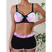 billige Bikinisett-Dame Bikini 2 Delt Badedrakt Boho Shorts Slim Uten Rygg Ferie Strand Bekledning Fargeblokk Geometrisk V Hals Uten Ermer Badedrakter