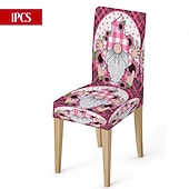 رخيصةأون غطاء كرسي الطعام-غطاء كرسي طعام مطاطي لعيد الحب، بنقشة مربعات الجاموس باللونين الأسود والأبيض مع قلب وقوس على مسند الظهر، غطاء كرسي شتوي قابل للإزالة والغسل للمنزل والمطعم والمطبخ وغرفة المعيشة (1/4/6 قطع)