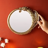 abordables Wall Sculptures-Vintage Gold Resin Flying Dragon Wall Mirror, Detailed Gold Scales, Room Decoration, Craft Ornament for Daily Home Decor, Holiday, Party, Birthday, Special Occasions