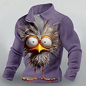 abordables Imprimé animalier-Sweat-shirt homme à col zippé, imprimé oiseau 3D aux grands yeux, maille gaufrée, manches longues, style décontracté, tailles S, M, L, XL, XXL, XXXL