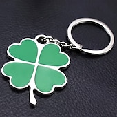  10PCS St. Patrick's Day Lucky Clover Keychains, Green Shamrock Stainless Steel Key Rings, Assorted Styles, Perfect Party Favors & Gifts