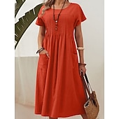 cheap Plain Dress-Easter Women's Midi Dress A Line Dress Summer Dress Casual Daily Loose Fit Plain Short Sleeve Crew Neck Navy Red Army Green Summer