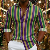 economico Geometrica-Carnevale Per uomo Grafico A righe Camicia Camicia button-down Camicia da Spiaggia Manica Lunga Hawaiano Casual Confortevole Vacanza Ferie Martedì grasso Estate Primavera Collo ripiegato Stampa Viola