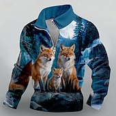 halpa Animal Print-Miesten Kettu Vohveli College Muoti Päivittäin Metsästys Stand-kaula-aukko Neljänneksen postinumero ulko- Katuvaatteet Matkailu Retkeily Sininen Sulkea jnk vetoketju Syksy Talvi Suunnittelija S M L