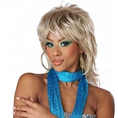 preiswerte Historische Perücken-Blonde 80er-Jahre-Vokuhila-Perücke für Damen, Rocker-Popstar-Perücke für 80er-Jahre-Kostümpartys
