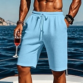 preiswerte Lässige Shorts-Herren Waffel-Shorts Shorts Bermudashorts Strandshorts Kordelzug Elastischer Bund Einfach Komfort Sport Kurz Täglich Outdoor Urlaub Urlaub Klassicher Stil Blau Schwarz Dehnbar