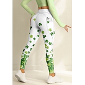  St. Patrick Women's pilates leggings fitness pants Gym Leggings Pockets Stamp Duty Side Pockets Pilates Gym Gym Workout Pants Tights Leggings Floral Clover Green Sports Activewear High Elasticity