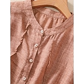 Χαμηλού Κόστους Βασικά Ψεύτικα Πουκάμισα-Γυναικεία Μπλούζα Λινό από ψεύτικο βαμβάκι Κεντητό Κουμπιά Φλοράλ Στυλάτο Καθημερινό 3/4 Μήκος Μανικιού Μανδαρίνο Κολλάρο Κανονικά μπλουζάκια Καθημερινά Ανθισμένο Ροζ Βυσσινί Πορτοκαλί Χακί