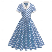 olcso Ruhák-1950-es Retró Rockabilly Déli Swing ruha Flare ruha Rövid ujjú Pöttyös Karcsúsított Jelmez Női Farsang Valentin nap Hétköznapi Hazaérkezés Retro témájú buli Felnőttek Ruha Tavaszi nyár