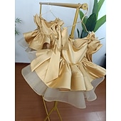 halpa Kukkatyttön mekot-Lasten tyttöjen juhlamekko, yksivärinen, hihaton, suorituskykyinen, häämekko, prinsessa, makea verkko, pohkeenmittainen, tuppi, tyllimekko, kukkakuvio, tytön mekko, kesä, kevät, syksy, 4-13 vuotta, valkoinen, keltainen, pinkki