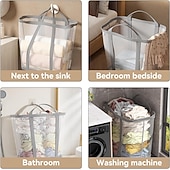 levne Úložiště a organizování-1ks přenosný síťovaný koš na prádlo skládací polyesterový úložný organizér prodyšný látkový váček závěsný organizér na prádlo na špinavé prádlo, hračky a různé předměty vysouvací koš na prádlo