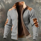 voordelige Casual Jassen-Voor heren Winterjas Fleecejack Vrijetijdsjas Casual Dagelijks Thermisch Warm Jacquard Zak Herfst Winter Kleurenblok Streetwear Dagelijks Opstaand Normaal Zwart Wit Donkergroen Khaki Grijs Jacks