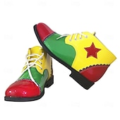 abordables Zapatos de hombre-Zapatos de payaso a rayas de Mardi Gras para hombres rojos y amarillos punta puntiaguda con tacón curvado divertido ajuste cómodo perfectos para carnaval y disfraces de payaso