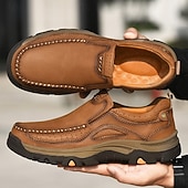 ieftine Pantofi casual slip-on-Teniși bărbătești maro din piele întoarsă și piele ecologică, cu design respirabil – încălțăminte sport și rezistentă, perfectă pentru activități în aer liber, alergare și ținute casual