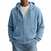 economico felpe con cappuccio da uomo di base-Per uomo Felpa con cappuccio Felpa con cappuccio a zip intera Felpa con cappuccio a nido d'ape Aalbicocca Bianco Rosso Blu marino Verde scuro Con Cappuccio Semplice Cerniera Testurizzato Casuale