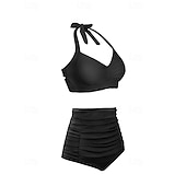 economico Surfing Tankinis &amp; Bikinis-Per donna Costume da bagno Bikini a vita alta con volant 2 pezzi Tropicale Senza schiena Protezione UV Alta elasticità Senza Maniche Costume da Bagno Surf Immersione Snorkeling Estate