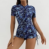 levne Tankiny-Dámské Plavky 2 ks Kraťasy Plavky Zip prázdniny Oblečení na pláž Grafika Kulatý Krátké rukávy Plavky