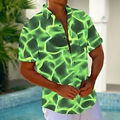 preiswerte Geometrische Muster-Herren Blitz Abstrakt Neonleuchten Hemd Sommerhemd Knopfhemd Kurzarm Modisch lässig Outdoor Urlaub Alltagskleidung Sommer Frühling Umlegekragen 3D-Druck Hemden mit Kragen Eine Tasche vorne Blau