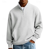 Недорогие Базовые толстовки-Муж. Толстовка Вафельная толстовка Толстовка с капюшоном и пуловером Толстовка с застежкой-молнией Абрикосовый Черный Белый Светло-зеленый Темно синий Воротник-стойка Полотняное плетение