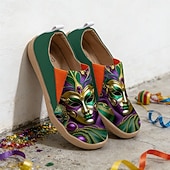 economico Scarpe da donna-Scarpe Slip-On in Tela con Stampa di Maschere da Carnevale da Donna per Mardi Gras - Calzature Festive e Leggere con Vestibilità Larga per Parate Celebrazioni in Strada Feste a Tema e Uscite Estive