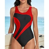 baratos Rash Guards de Uma Peça-Mulheres Roupa de banho Maiôs One Pieces Bloqueio de cores Elástico Sem Manga Roupa de Banho Surfe Snorkeling Natação Verão