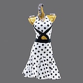 economico abito da competizione-abito da ballo latino a pois da donna senza maniche per salsa rumba costumi da ballo