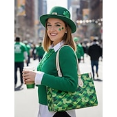  Γυναικεία τσάντα tote με καρό σχέδιο για την ημέρα του Αγίου Πατρικίου σε πράσινο χρώμα και σχέδιο τριφυλλιού – ιδανική για γιορτές και καθημερινή χρήση