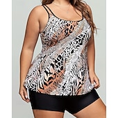abordables Surf Tankinis &amp; Bikinis-Femmes Maillot de bain 2 Pièces Tankini grande taille Tropical Ultra Léger (UL) Contrôle du ventre Élastique Sans manches Maillot de Bain Surf Plongée en apnée Été