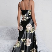 halpa Naisten haalarit-Naisten Yöpaita Vapaa-aika Pehmeä Satiini Kukka Avoin selkä Päivittäin Koti Sänky Hihaton hihnat Sininen Musta Rubiini Apila Kesä Loose Fit